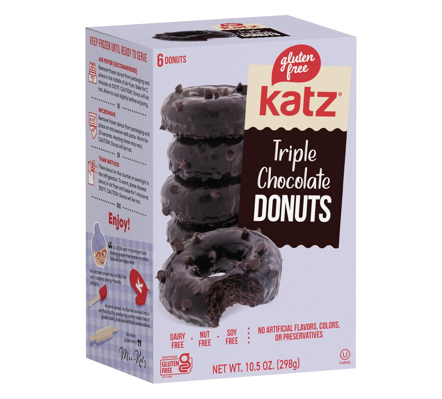 Katz Gluten Free Triple Chocolate Donuts | Dairy Free, Nut Free, Soy Free, Gluten Free | Kosher (1 Pack of 6 Donuts, 13 Ounce)