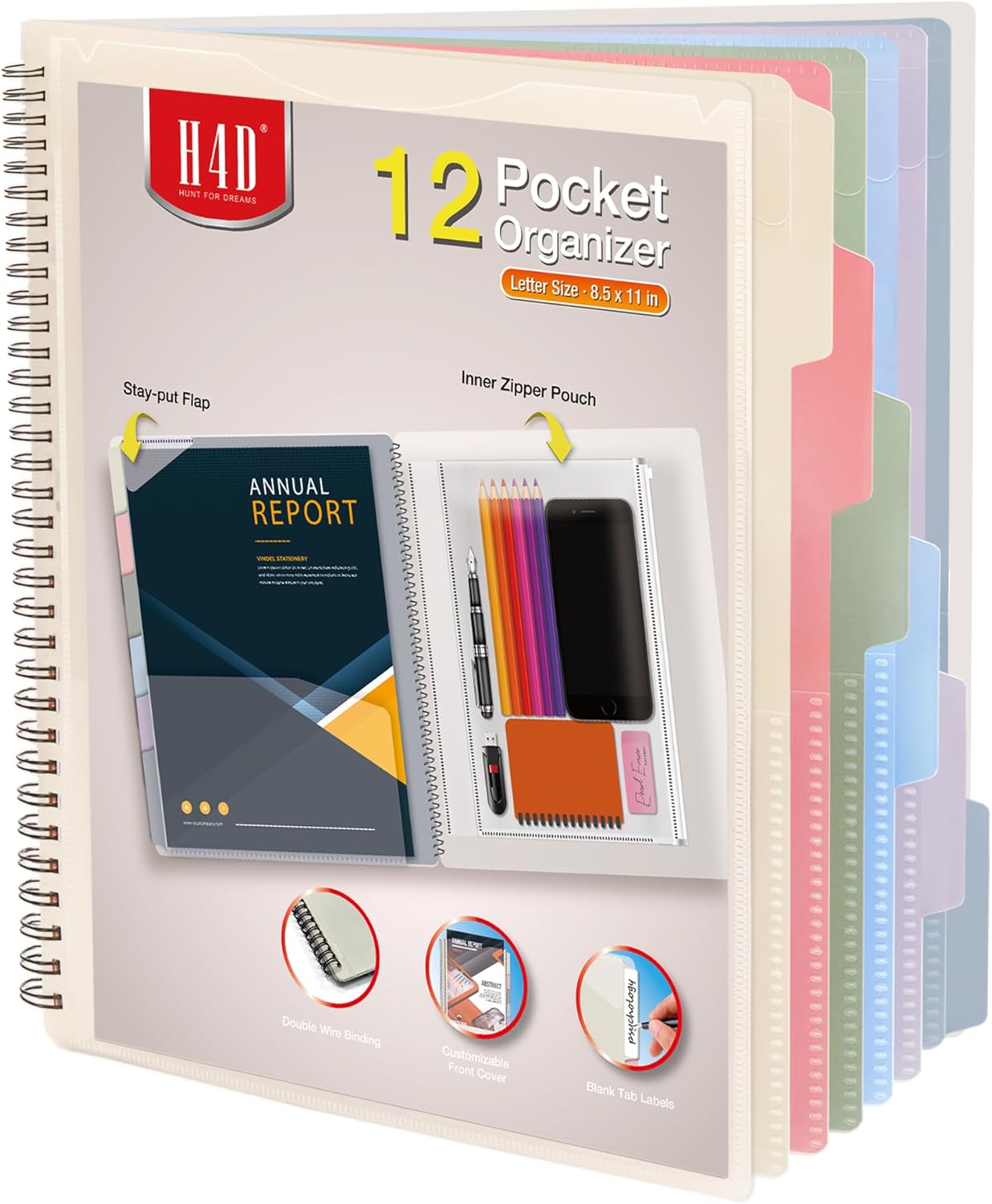 H4D 12 Pocket Morandi Color Spiral Multi Pocket Folder Poly Project Organizer