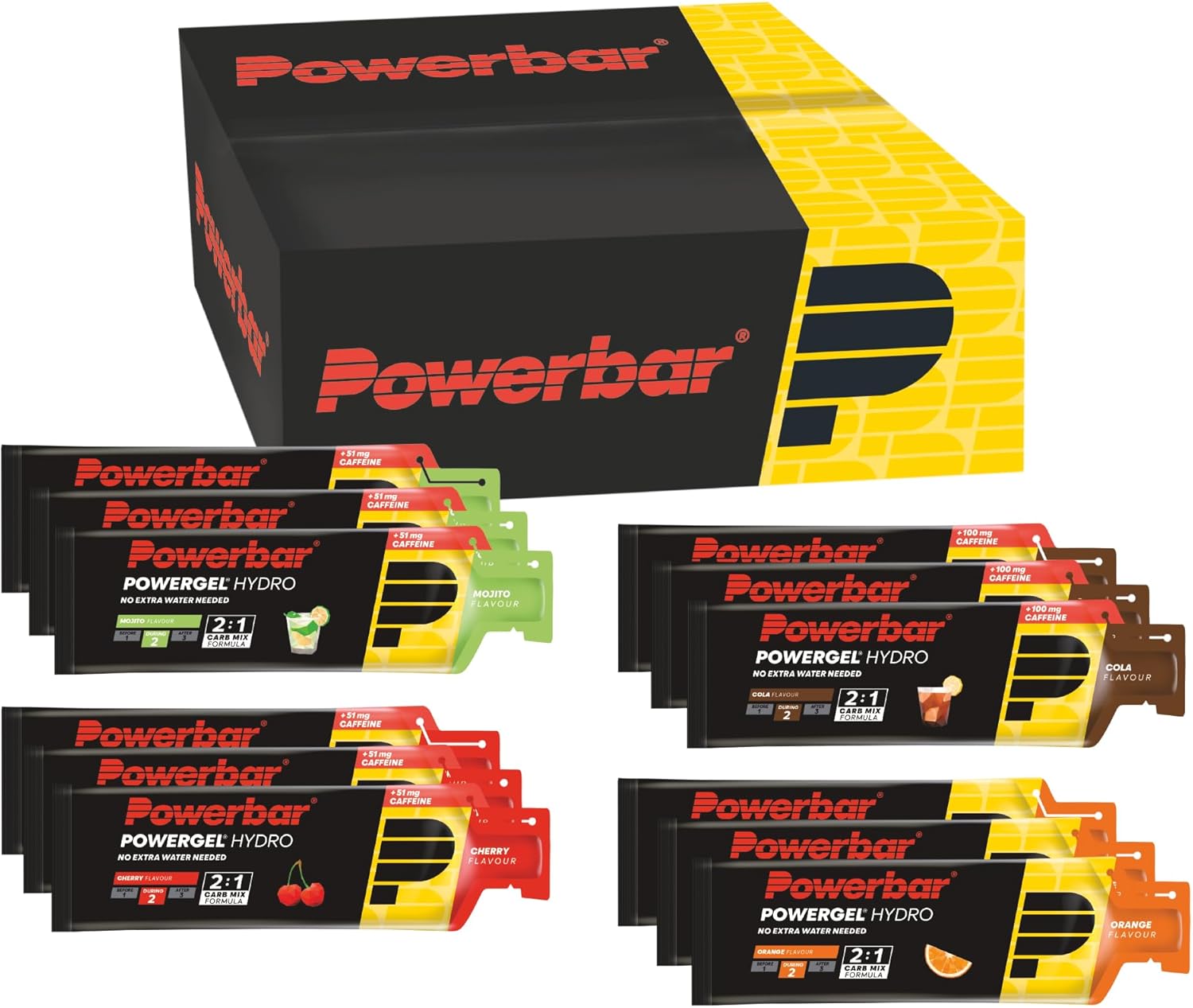 Powerbar PowerGel Hydro - Multiflavourbox - 12x67ml - High Carb Energy Gel + Natrium