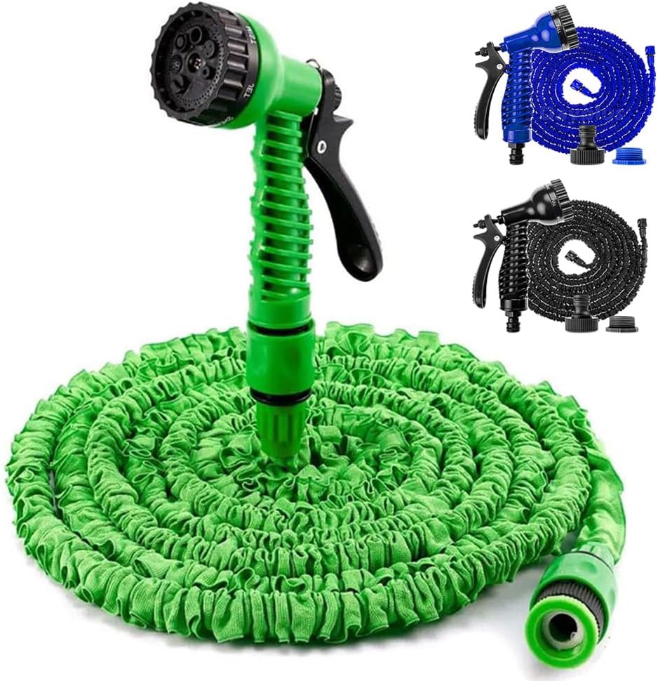Hose Pipe for Garden Watering Car Washing, Water Hose Pipe 100FT, Expandable and Flexible Garden Hose with 7 Mode Spray Gun, 1/2" & 3/4" Fittings - Green