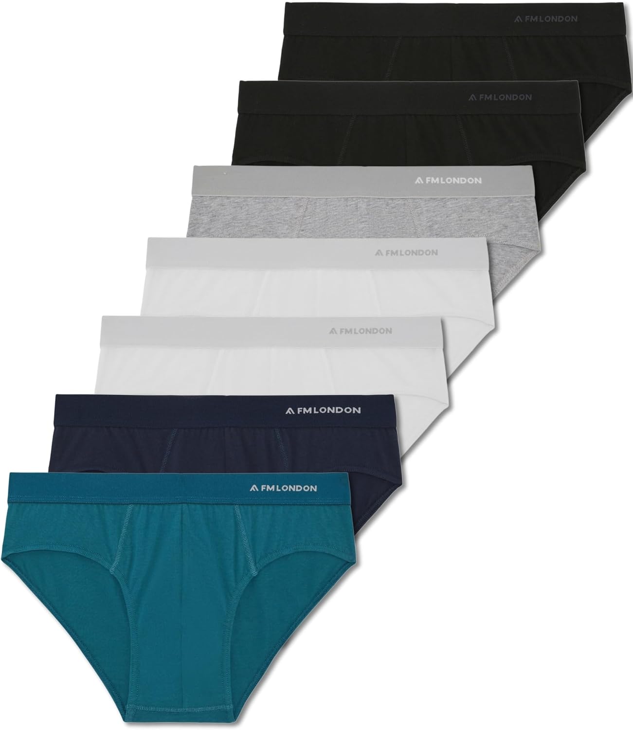 FM London 7-pack Essentials Mens Briefs - Tagless, Cotton Rich, Modern Mens Underpants with Anti-roll elasticated Waistband