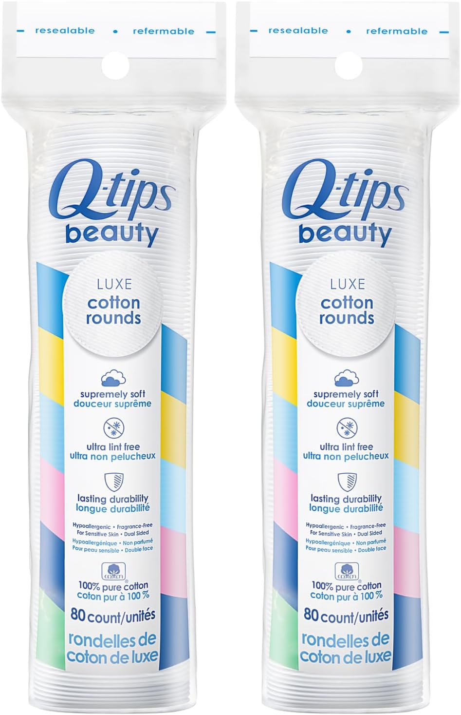 Q-tips Beauty Luxe Cotton Rounds 80 Count 2-Pack – Hypoallergenic Makeup Remover Pads, Beauty & Personal Care Essentials