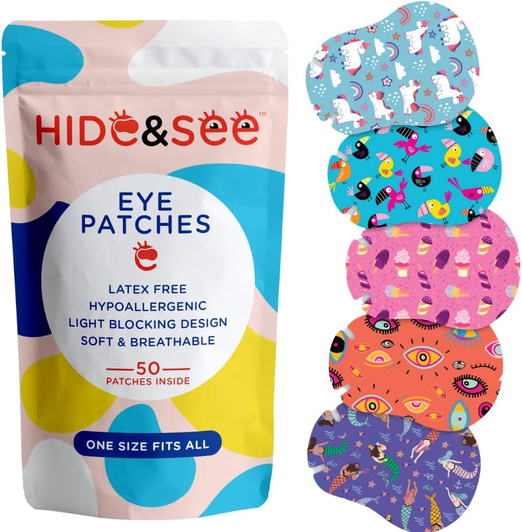 Eye Patches for Kids Skincare - Adhesive Kids Eye Patches for Lazy Eye (Fantasy Pack) - Comfortable, Hypoallergenic Baby Eye Patch for Amblyopia Treatment - Includes Reward Chart (50 Pack)