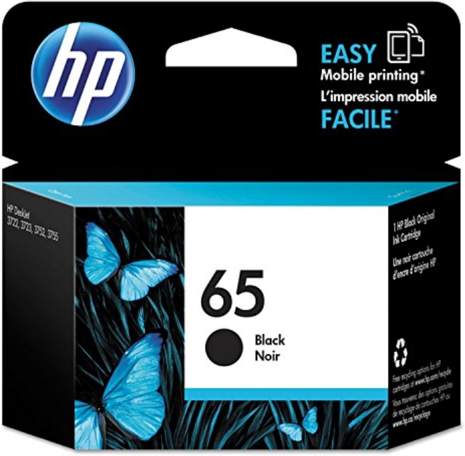 HP 65 Black Ink Cartridge for HP Printers | Works with Printer Series: AMP 100, DeskJet 2600, 3700; ENVY 5000 | Eligible for Instant Ink | N9K02AN
