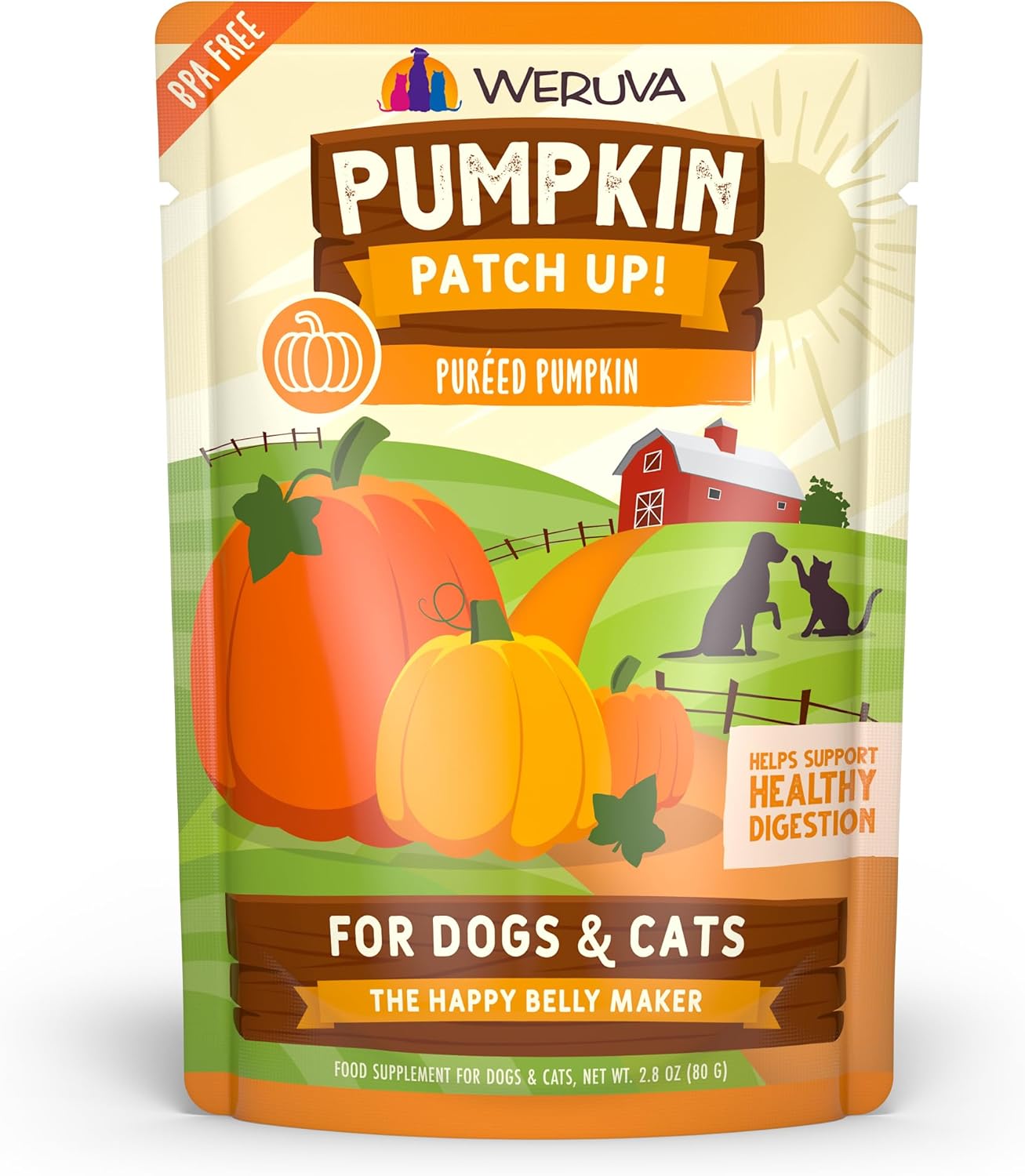 Weruva Pumpkin Patch Up!, Pumpkin Puree Pet Food Supplement for Dogs & Cats, 2.80oz Pouch (Pack of 12)