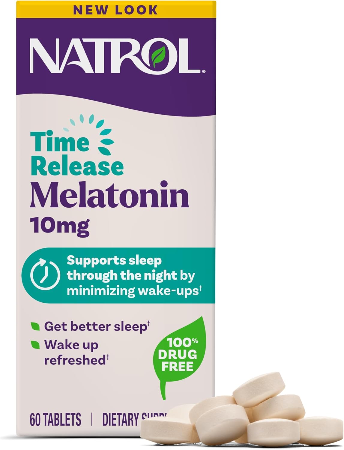 Natrol Melatonin 10mg Time Release Tablets, Sleep Dietary Supplement for Restful Sleep, 60 Melatonin Time Release Tablets, 60 Servings