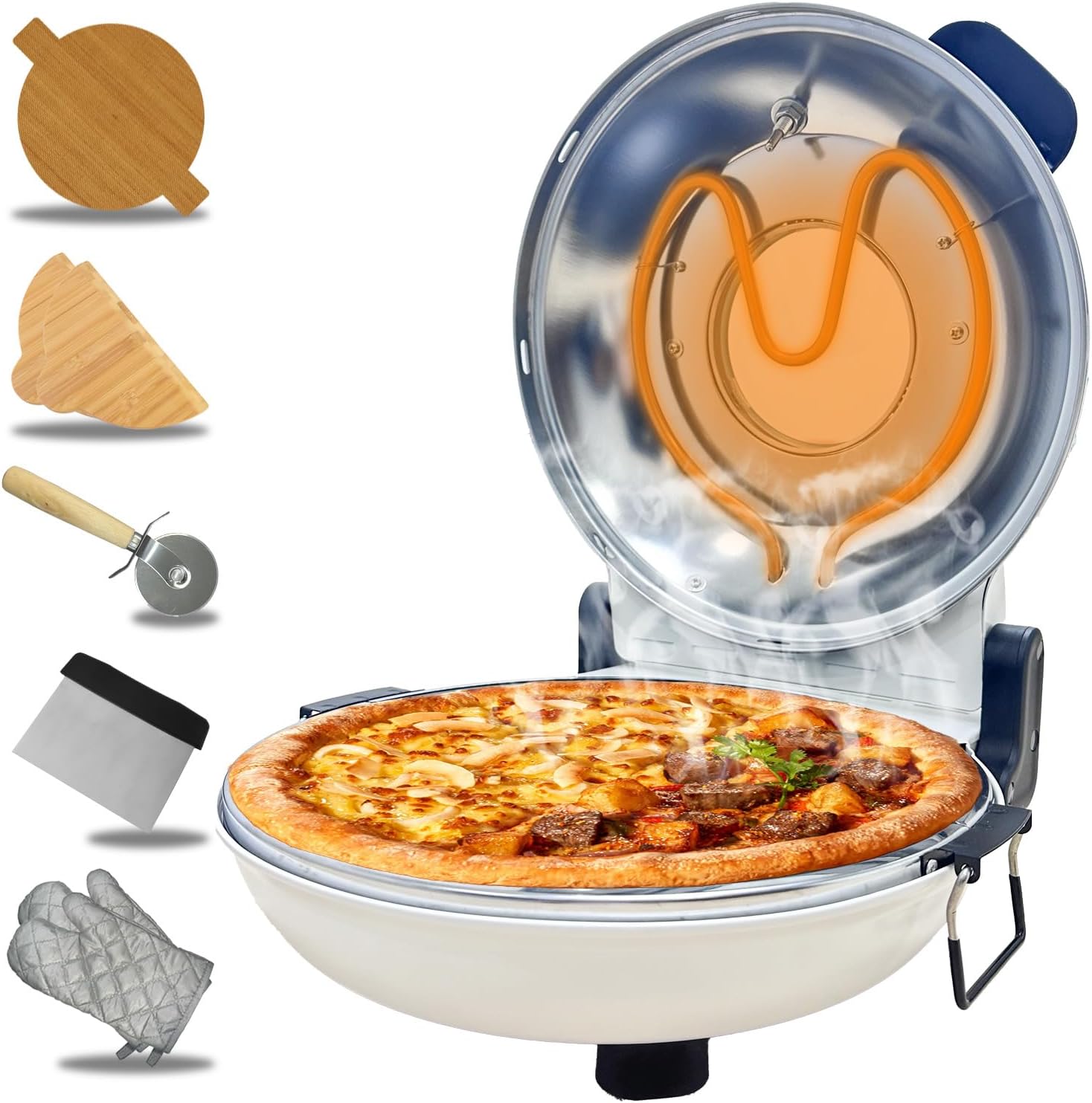 12" Electric Pizza Oven Indoor Countertop Pizza Maker（White）