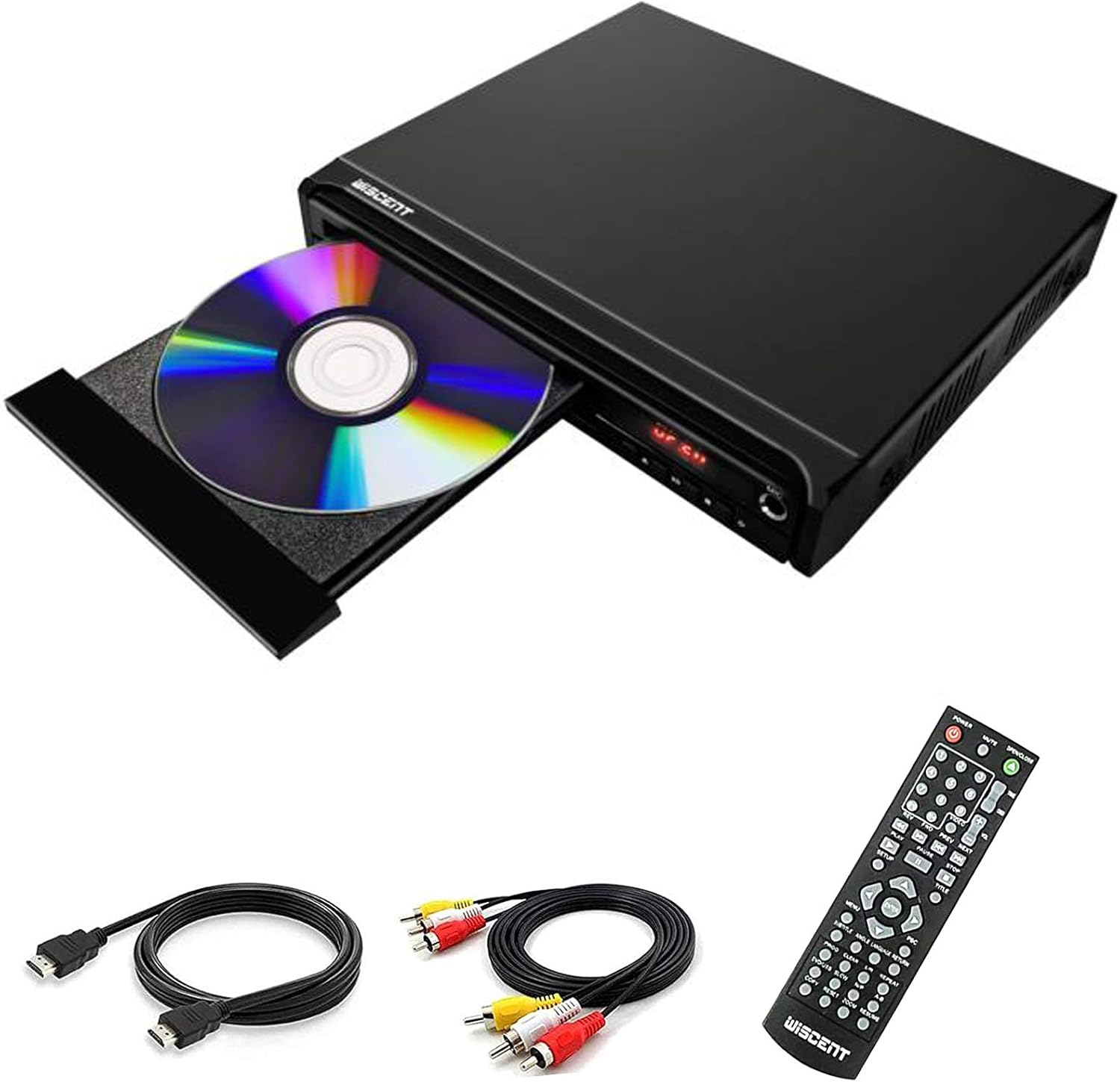 WISCENT Compact DVD Player for TV, Multi-Region Free, with HDMI/RCA/USB/MIC,Full HD Picture Quality,Anti-Skip,No Picture Freeze Perfect for Family Movies(not Blu-ray Player)