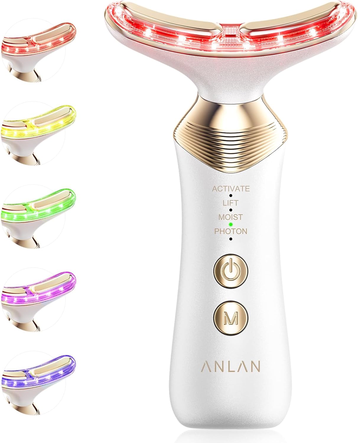 5 in 1 Led Facial Sculptor, ANLAN 24K Gold Face Massager Anti Wrinkle,EMS Face Lifting Device Anti Aging with 5 Colors 4 Modes 42±3°C for Neck,Jaw,Cheek,Double Chin Reducer for Toning & Firm