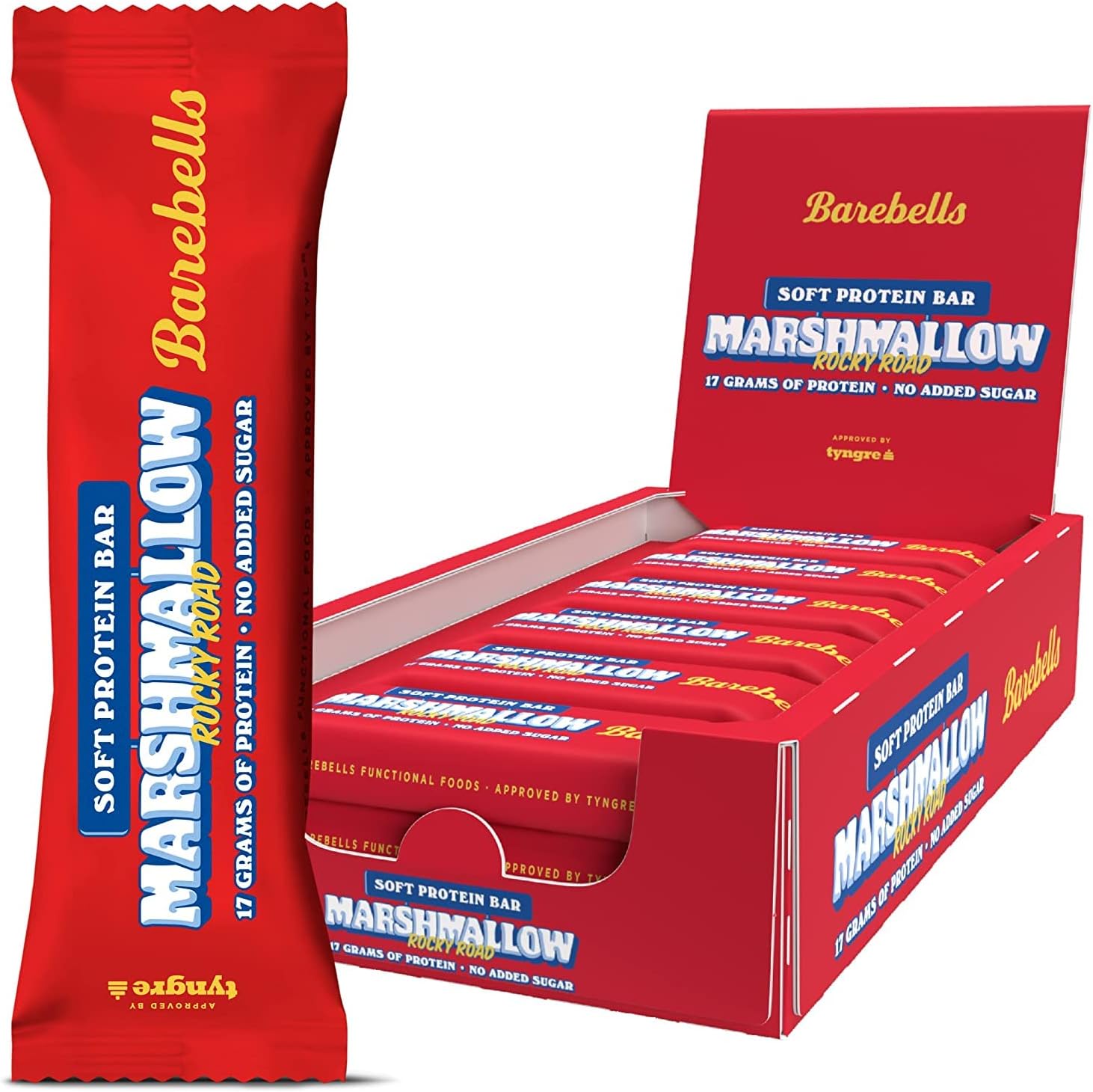 Barebells Soft Protein Bars | 17g protein Healthy Snacks, Protein Snacks for Breakfast, Sugar Free Chocolate, Low Carb – 12 x 55g (Marshmallow Rocky Road)