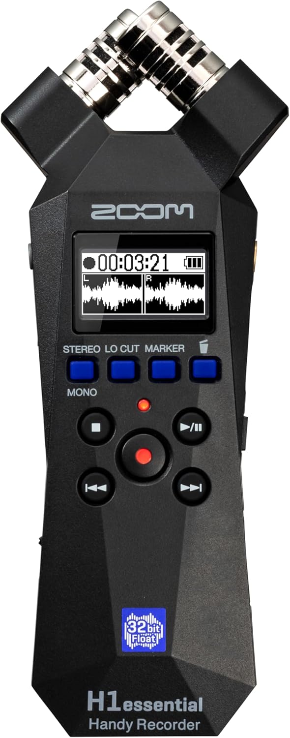 Zoom H1essential Stereo Handy Recorder (2024 Essential Series) | 32 bit float technology | portable audio recorder for music | podcast | film | video and content creation | audio control guide | black