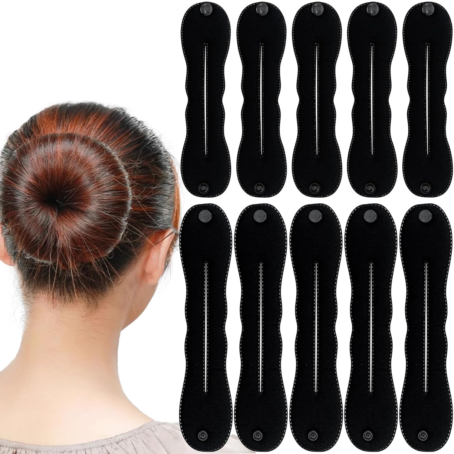 10Pcs Hair Bun Maker Black Lazy Hair Curler Bun Clips French Deft Maker Snap Roll Sponge Flexible Chignon Donut Quick Twister Hair Styling Accessories for Women Girls