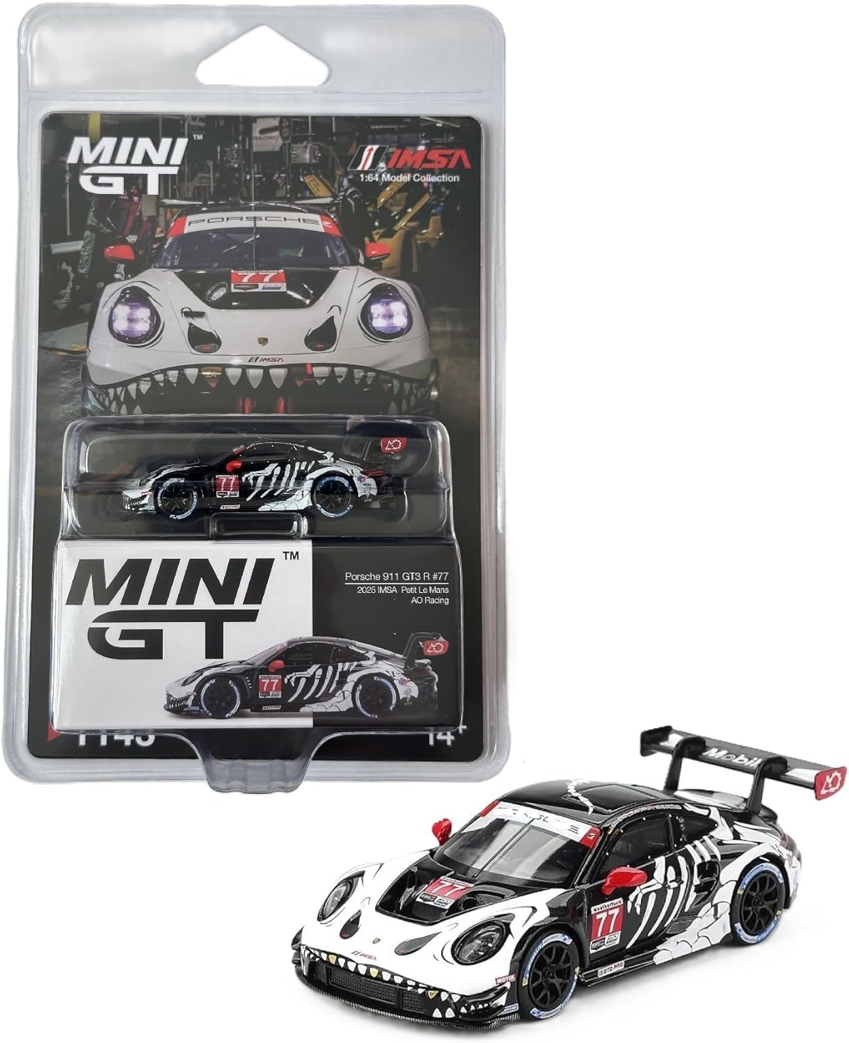 MINI GT 1:64 Porsche 911 GT3 R #77 AO Racing 2025 IMSA Petit Le Mans