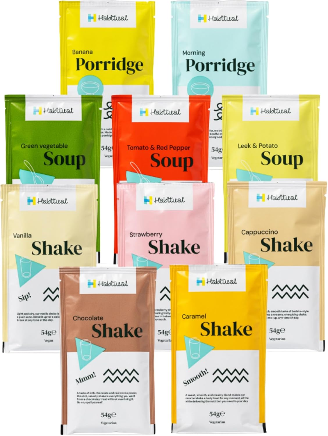 Habitual 10 Pack Meal Replacement Shake, Soup & Porridge Taster Box | NHS Provider | Helps Weight Loss & Diabetes Remission | Weight Loss Shake, Soups & Porridge Starter kit (Taster Box, Standard)