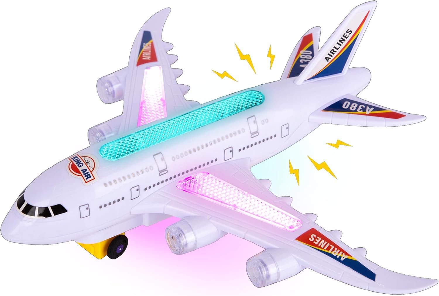 ArtCreativity Light-Up Airplane Toy - Kids Airplane Toy with Takeoff Sounds, LED Lights, and Moving Wheels - Bump and Go Action, for Kids Ages 4-8, Boys and Girls Birthday Present