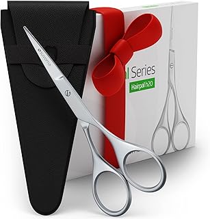 small scissors for beard, mustache, facial, nose, eyebrow, and ear hair - Hair scissors for cutting, trimming & grooming - Made with 4.5" stainless steel for barbers, professional, & home user