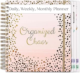 Votum 18 Month Day Large Planner, 2024-2025, Daily, Weekly & Monthly, January - June, Organized Chaos - Pink Daily Planner 2024-2025 with 3 Sticker Sheets - Calendar Planner 2024-2025 Monthly Planner