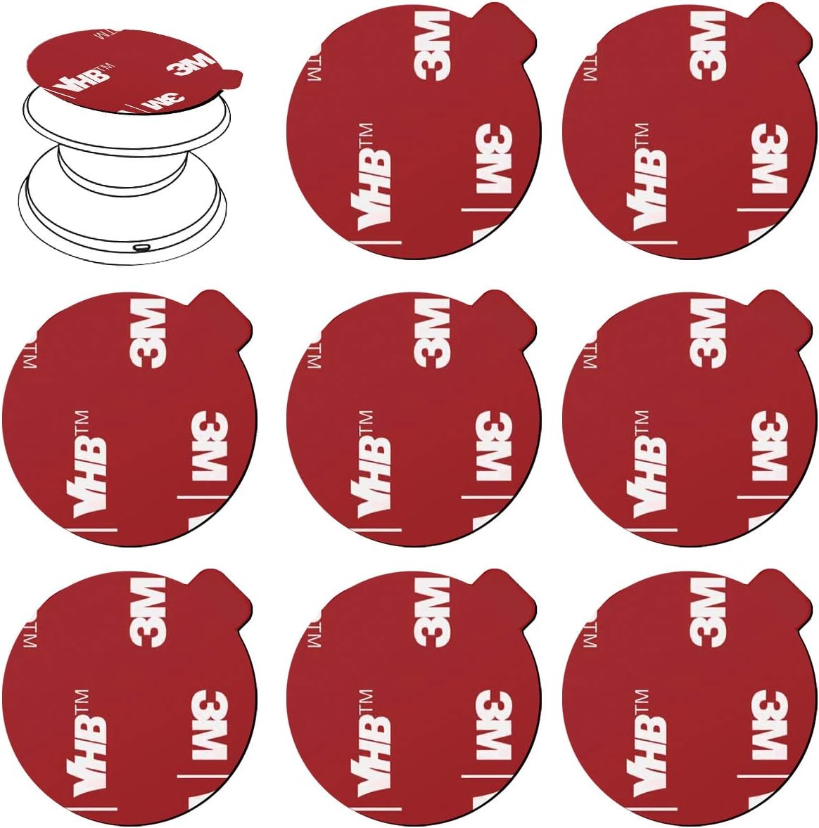 8pcs 3M Sticky Adhesive Replacement Pads for Socket Base Mount,VIIMAKE 1.38 inches Round 3M VHB Double-Sided Adhesive Pads,for Phone Collapsible Grip Stand Back Base Sticker Tapes (Red)