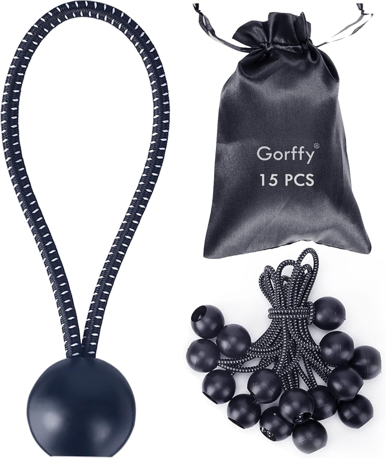 Gorffy Bungee Cord with Balls, 15 pcs Tarpaulin Bungee Balls 5.7", Bungee Cord Balls Heavy Duty Bungee Strap Ties Ball,Elastic Ties Bungee Ties for Tarpaulin, Camping Tarp Luggage and Household Items