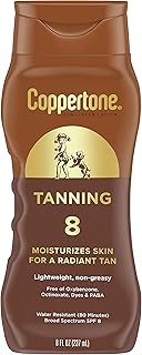 Coppertone Tanning Sunscreen Lotion, Antioxidant, Water Resistant Body Sunscreen SPF 8, Broad Spectrum SPF 8 Sunscreen, 8 Fl Oz Bottle For All Skin Tone