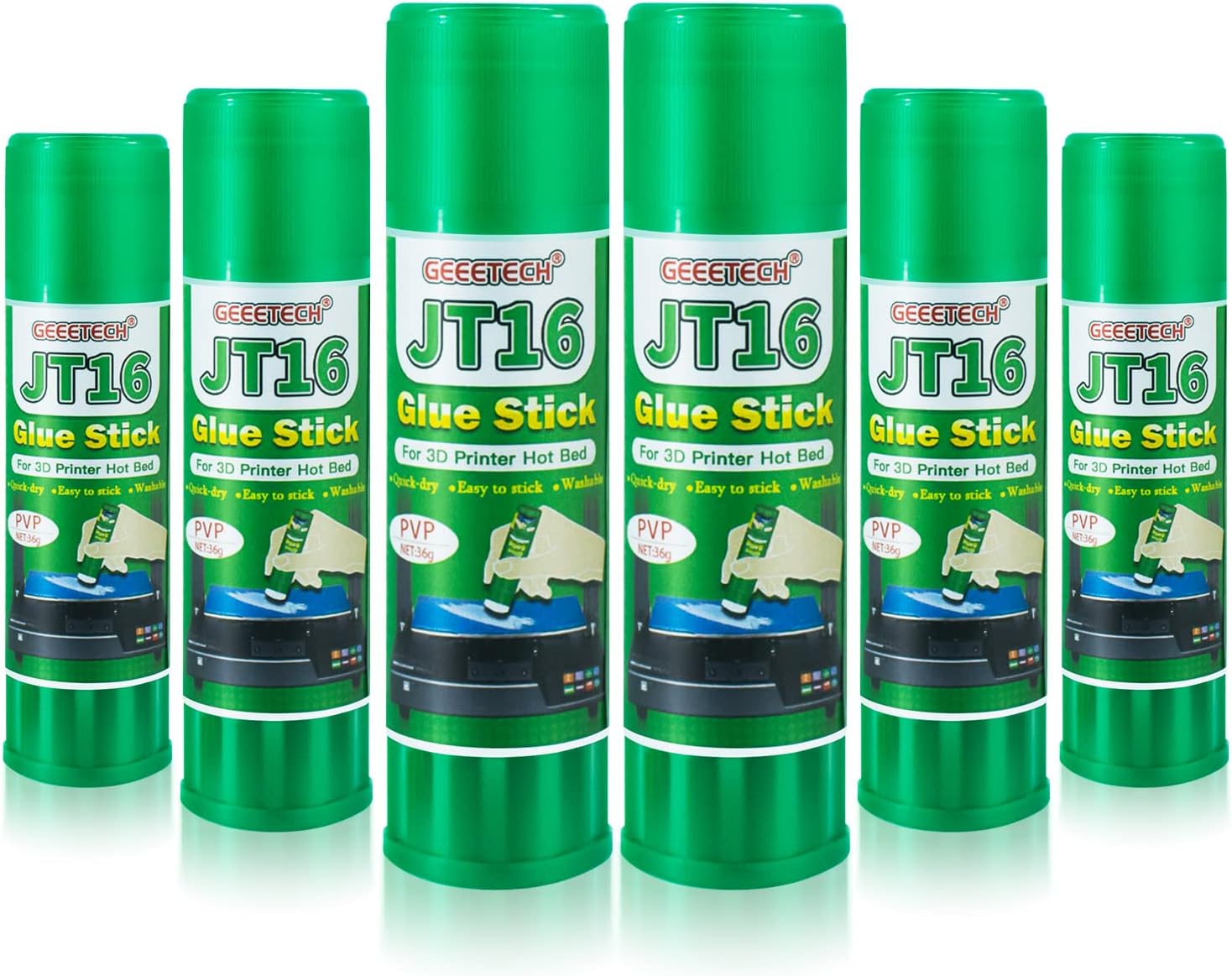 Geeetech 3D Printer Adhesive for print bed, 3D Printer Glue Stick Strong Grip Reduces Warping for ABS, ASA, PLA, and PETG Filament on Heated Build Plates,36g x 6pcs