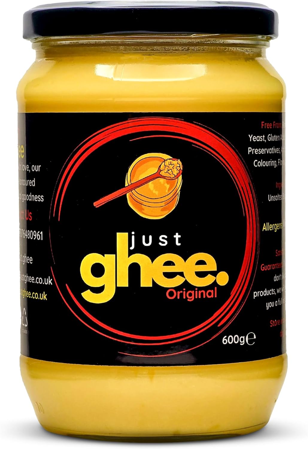 Just Ghee Original Cow Ghee | Premium Grass-Fed Butter Ghee | High Smoke Point | Rich Taste | Nutrient-Rich | Vegetarian | Lab Tested | 600g