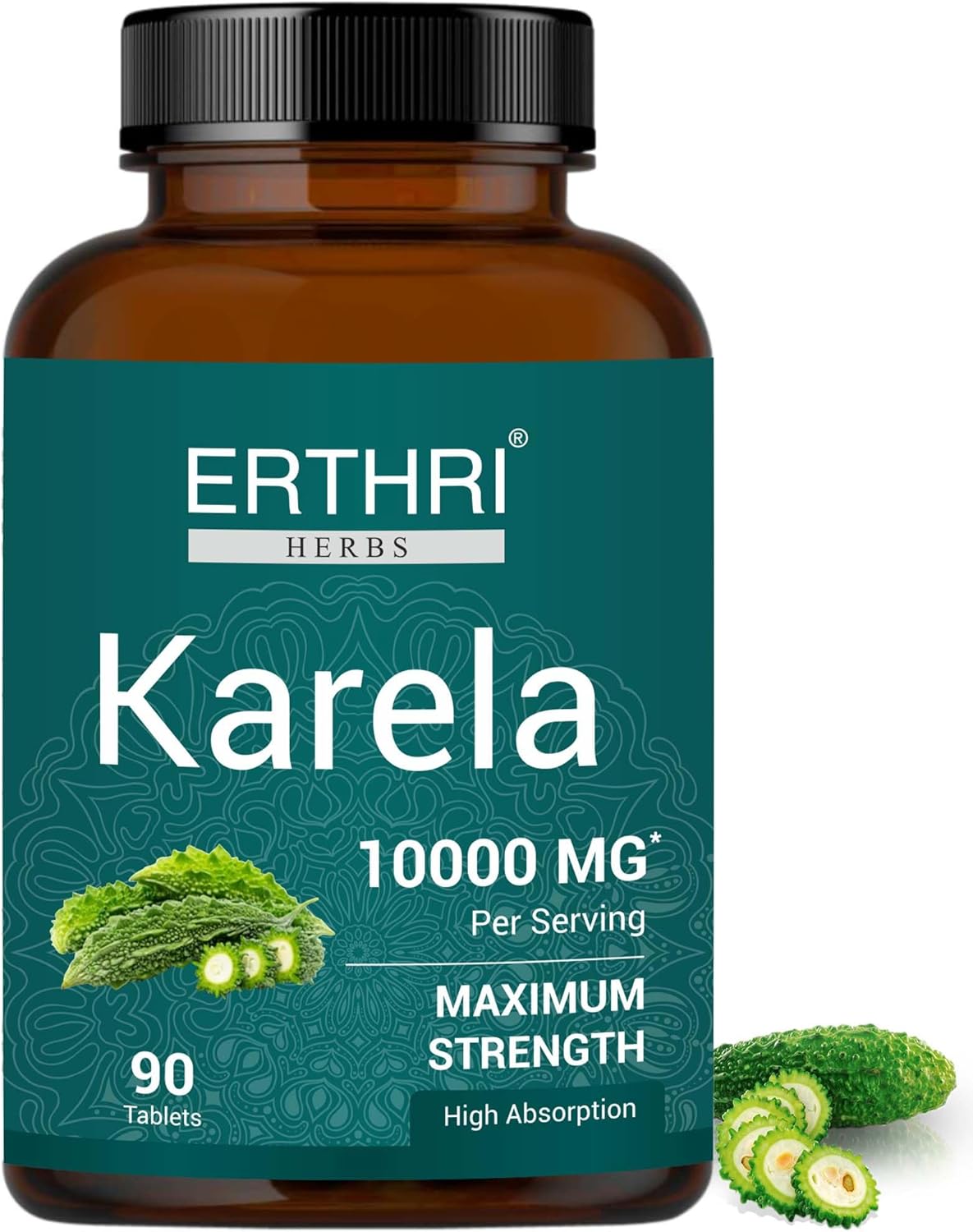 100% Natural Karela (Bitter Melon) Tablets 10000mg- 90 Count, Natural Bitter Gourd Supplement, Non-GMO, Vegan, No Added Preservatives or Artificial Ingredients- 90 Count (Pack of 1)