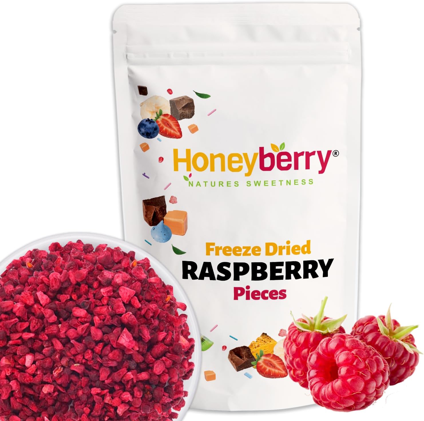 Freeze Dried Raspberry Pieces 50g - Premium Freeze-Dried Fruit Bits - 100% Natural, No Added Sugar or Preservatives Raw Dry Raspberry Grit for Baking, Cake Decorations, Yogurt, Porridge Oat, Smoothie
