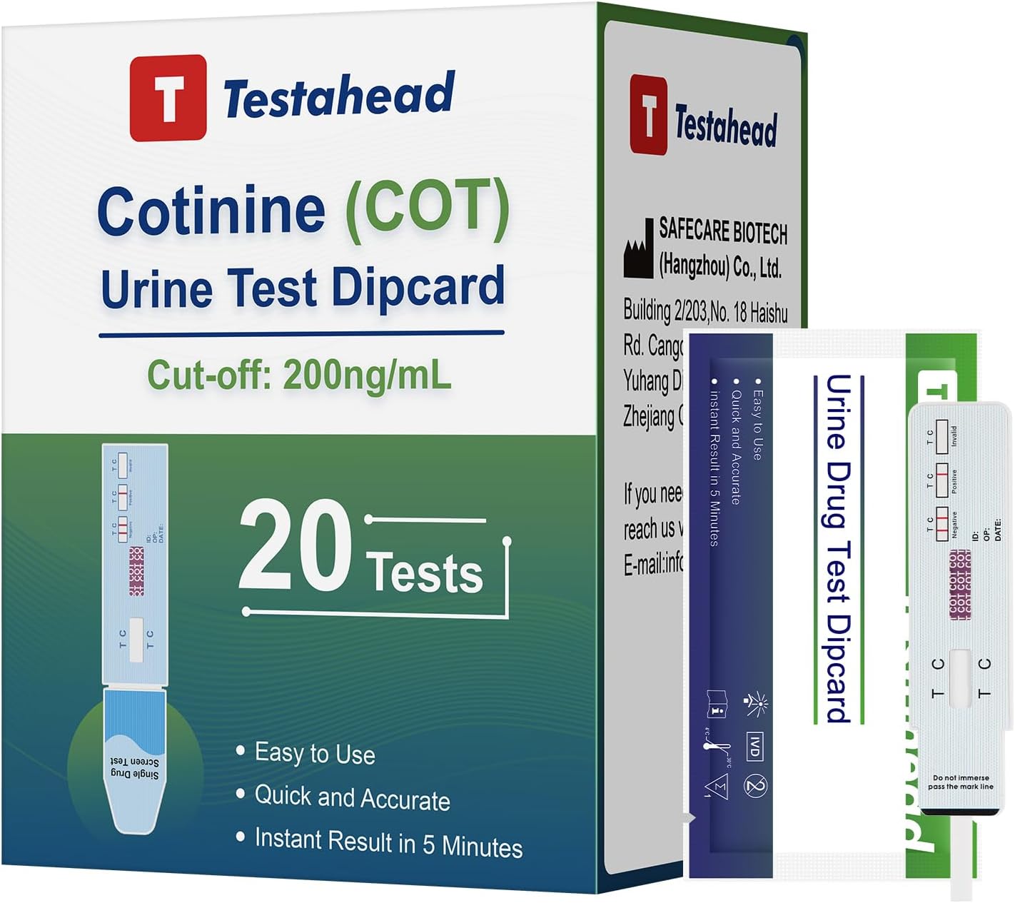 Home Urine Test kit 20-Pack, Rapid Test with Easy-to-Read Result Sheet for Home and Workplace use (Nicotine Test Strips for Urine)