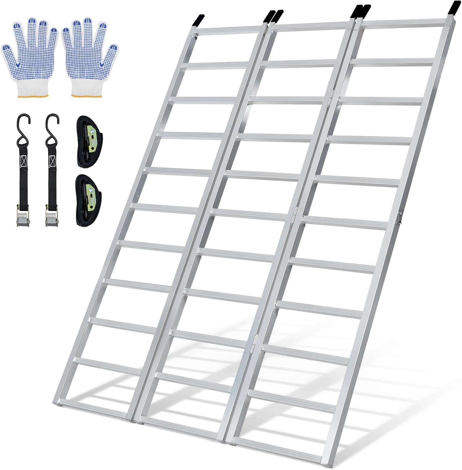 KROAK Aluminum Loading Ramps 1800Lbs Max, Tri-Fold Powerspots Ramps for Pickup Trucks Bed, Trailers Ramp with Load Straps for Motorcycles, ATV/UTV, Lawn mowers, Tractors, 77" L x 54" W, 1Pc