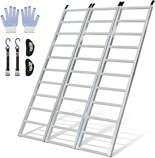 KROAK Aluminum Loading Ramps 1800Lbs Max, Tri-Fold Powerspots Ramps for Pickup Trucks Bed, Trailers Ramp with Load Straps for Motorcycles, ATV/UTV, Lawn mowers, Tractors, 77" L x 54" W, 1Pc