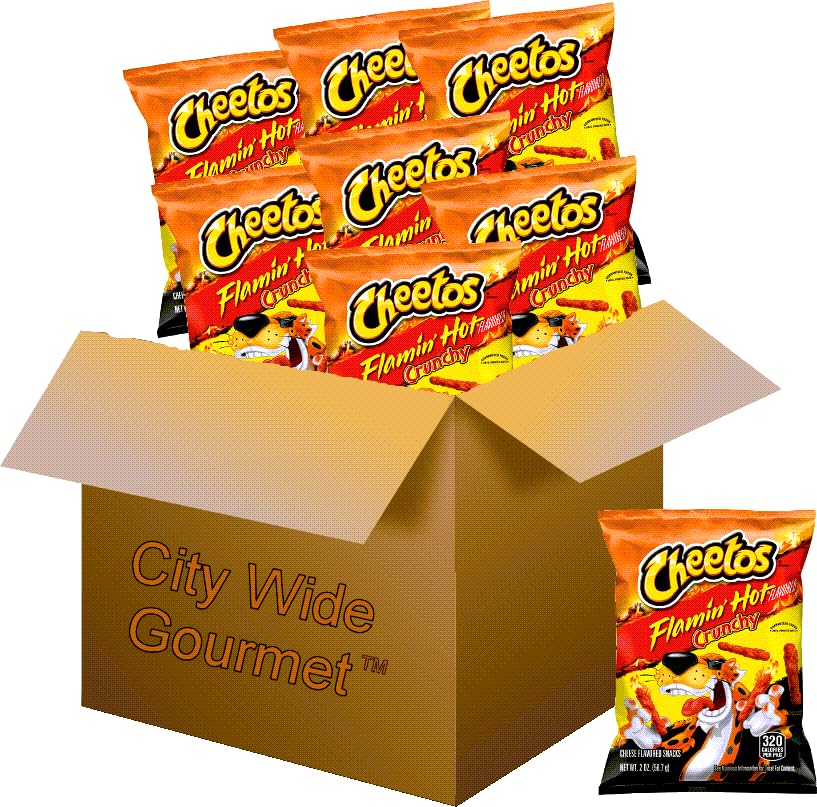 Cheetos Crunchy Flamin Hot Cheese Flavored Snacks, 2 oz Bags, Pack of 8