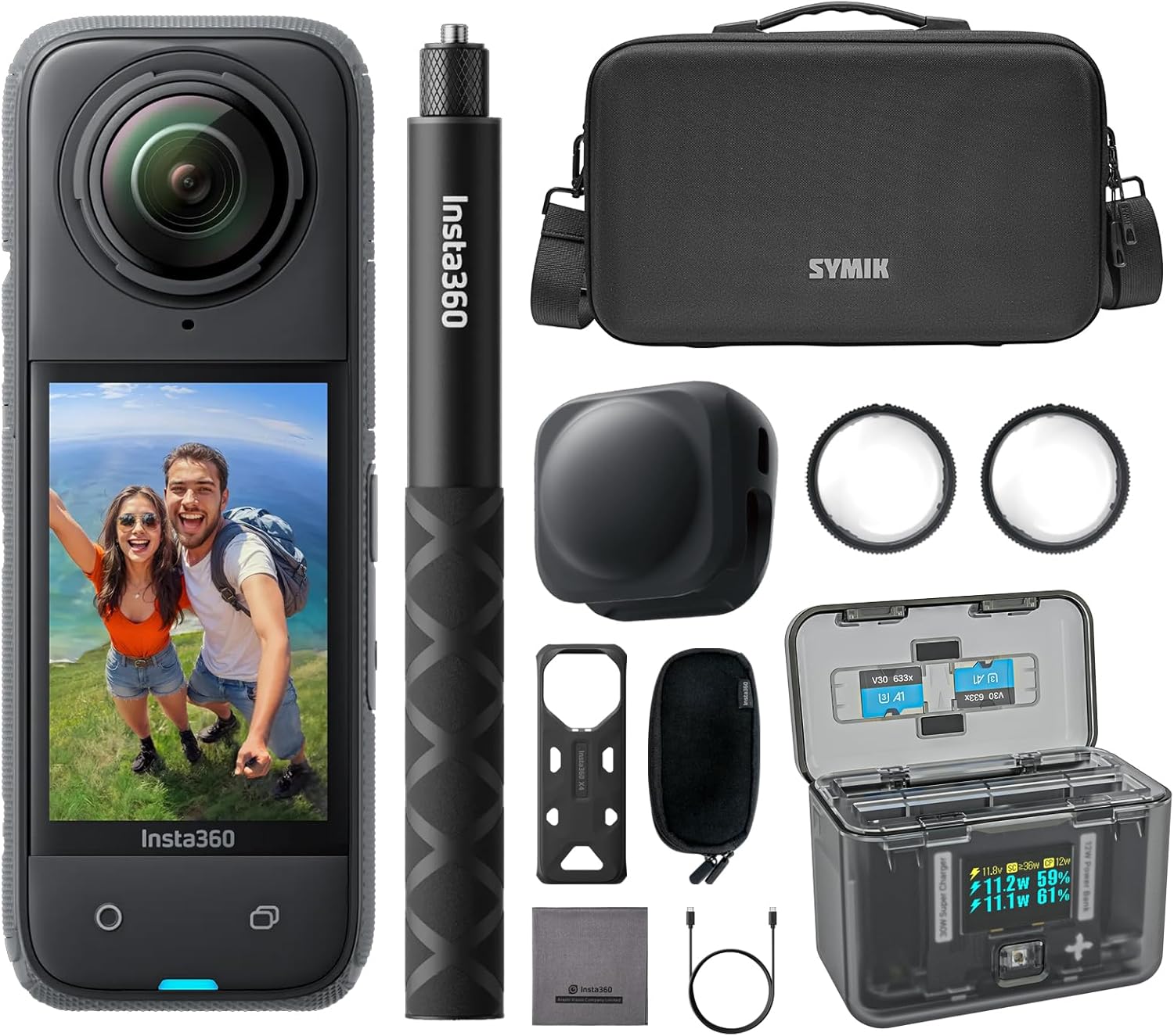 Insta360 X4 Elite Bundle - Waterproof 8K 360 Action Camera with 1/2" 48MP Sensors, 4K Wide-Angle Video, Removable Lens Guards, Bundle with Fast Charge Hub, Invisible Selfie Stick, Carry Case, Lens Cap
