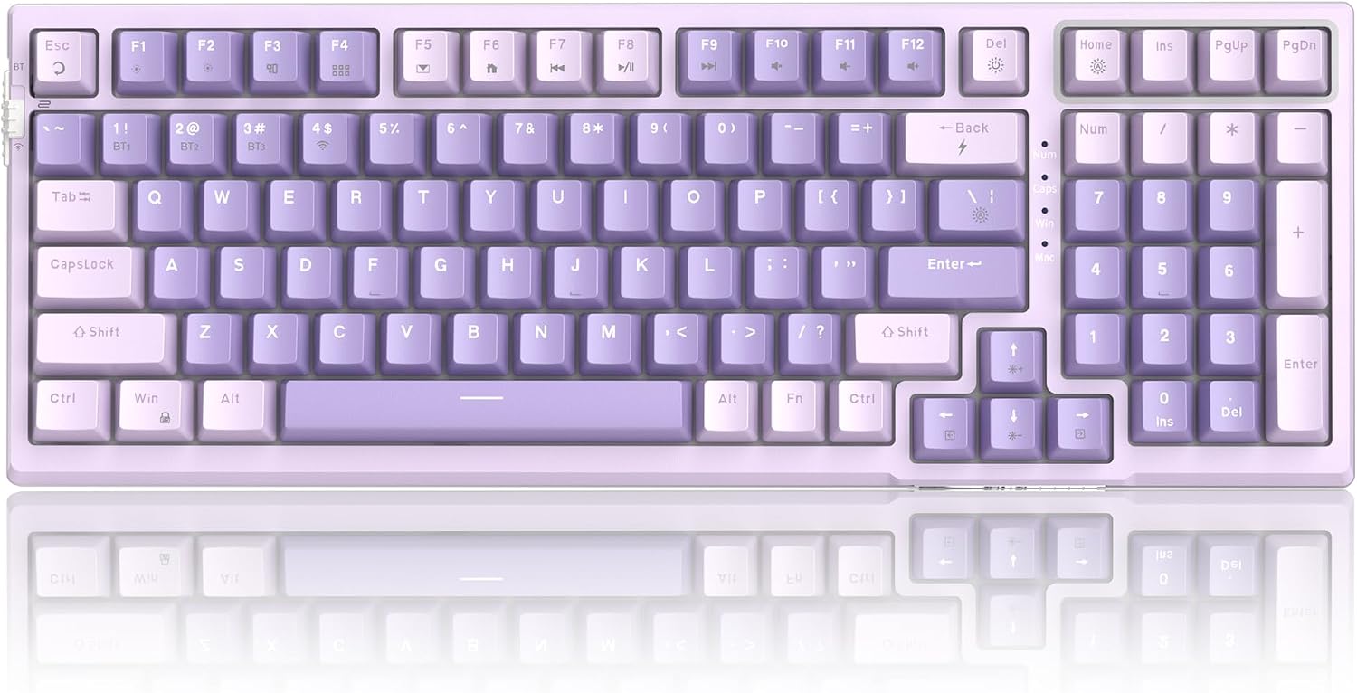 MageGee SKY98 Wireless Gasket Mechanical Gaming Keyboard, 96% Hot Swappable RGB Custom Creamy Keyboard with 5-Layer Sound Padding, BT/2.4G/USB-C, NKRO for Win/Mac (Lavender, Violet Switch)