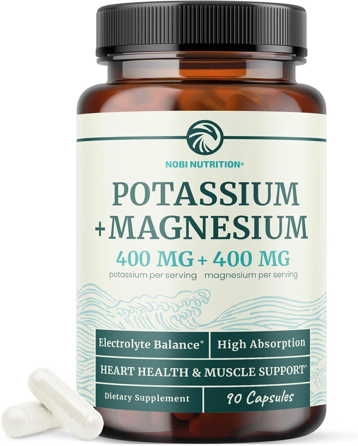 Potassium Magnesium Supplement | High Strength Electrolyte Balance for Heart Health & Muscle Support | 400 MG Potassium + 400 MG Magnesium | Energy, Bone Health, Sleep & Mood Support | 90 Ct.