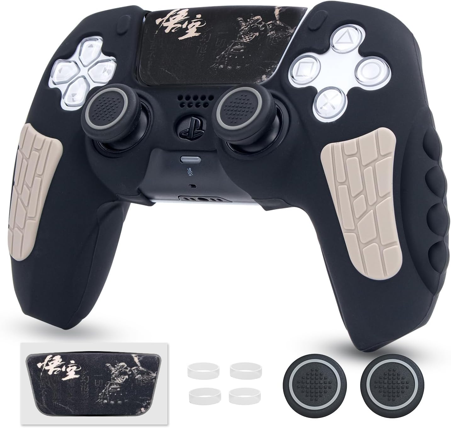 ECHZOVE Black Myth Wukong PS5 Controller Cover Skin with Thumb Grips, Gray | PS5 controller cover set with silicone skin, 2 thumb caps, 4 joystick protectors and touchpad sticker