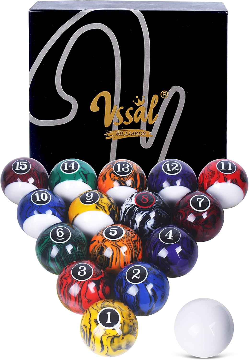 VSSAL Billiard Balls Set Pool Table Balls Marble-Swirl & Classic Style 16 Ball Set