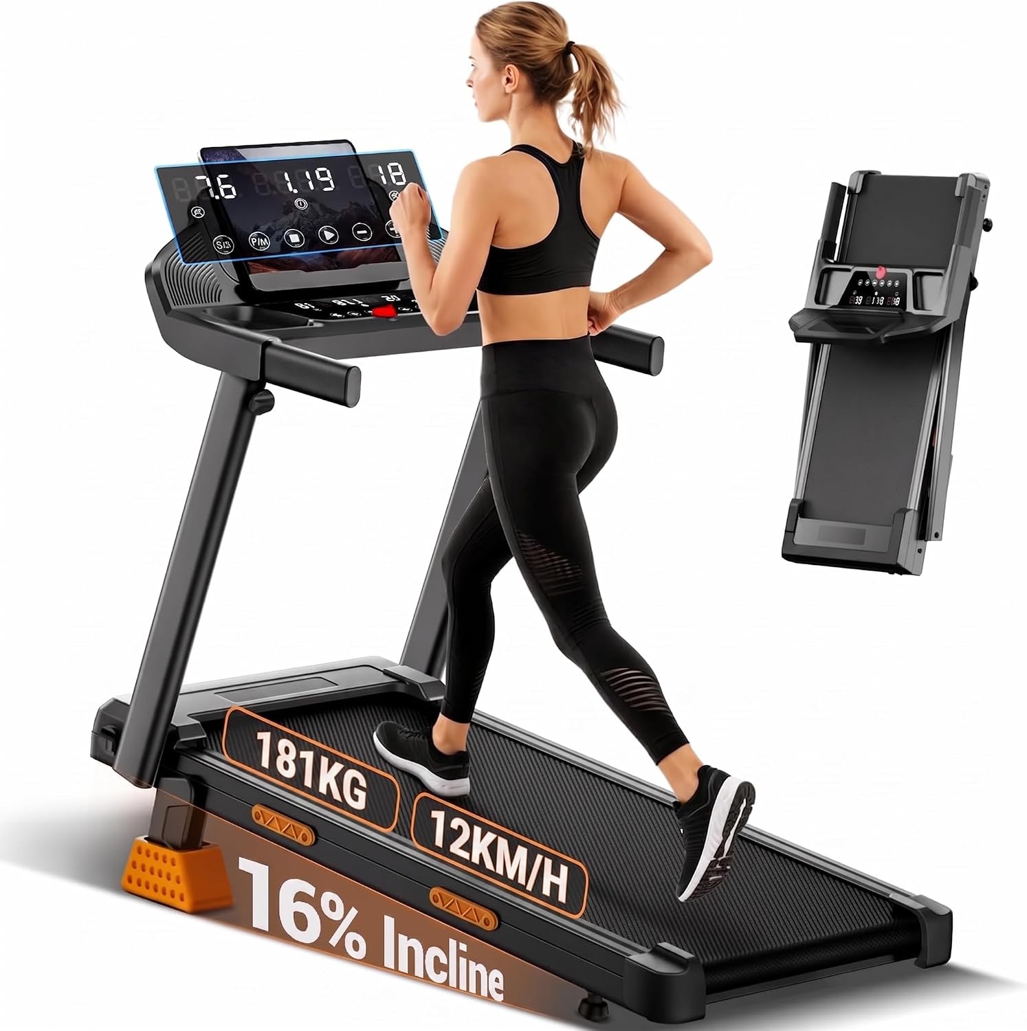 Auto/Manual Incline Treadmills for Home, 3.0 HP Foldable Walking Pad 12KM/H