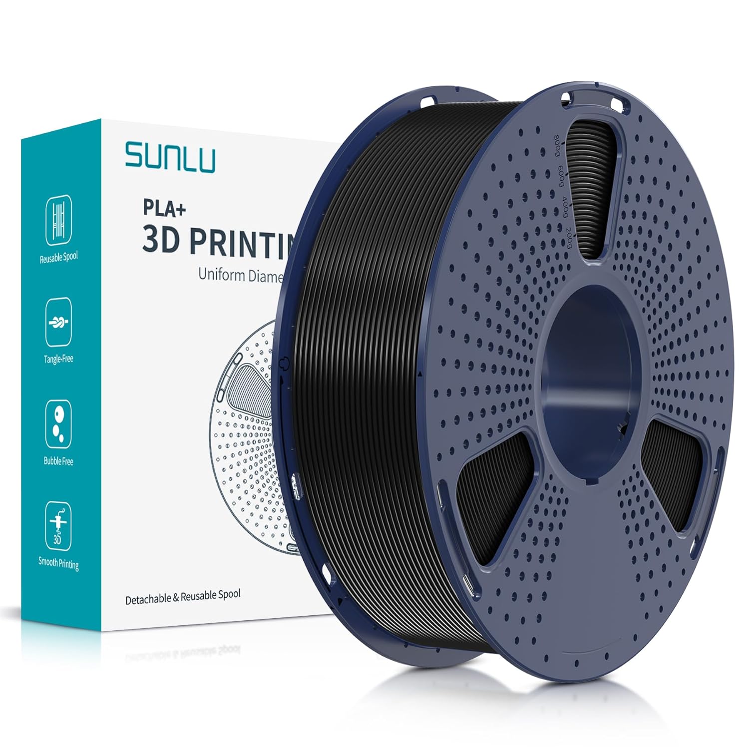 SUNLU PLA+ 3D Printer Filament, PLA Plus Filament 1.75mm, Toughness Enhanced 3D Filament Compatible with 3D FDM Printers, Dimensional Accuracy +/- 0.02 mm, 1 kg Spool(2.2 LBS), pla+ Black