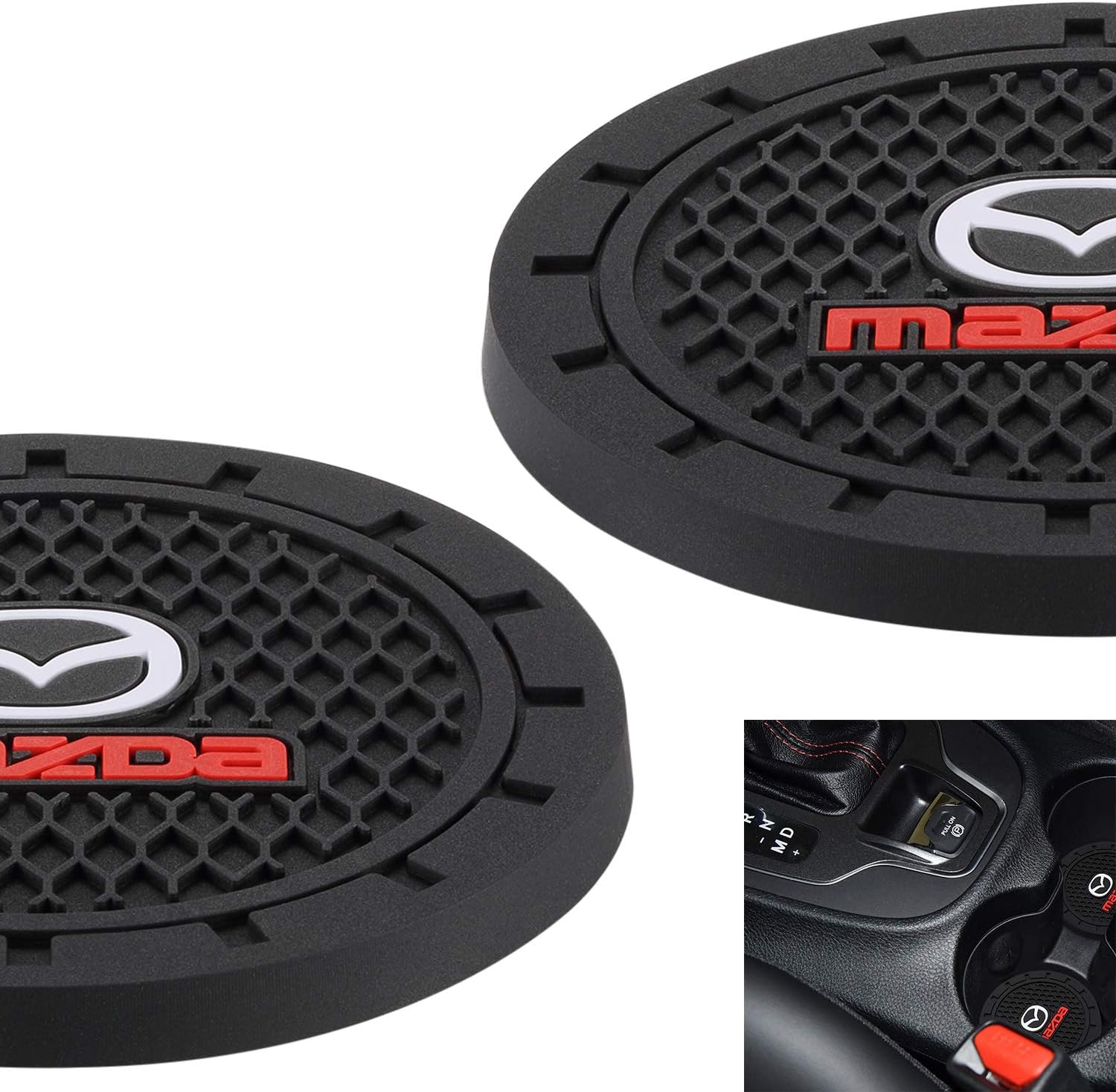 AOOOOP Car Interior Accessories for Mazda Cup Holder Insert Coaster - Silicone Anti Slip Cup Mat for Mazda 3 6 CX-3 CX-5 CX-9 MX-5 (Set of 2, 2.75" Diameter)