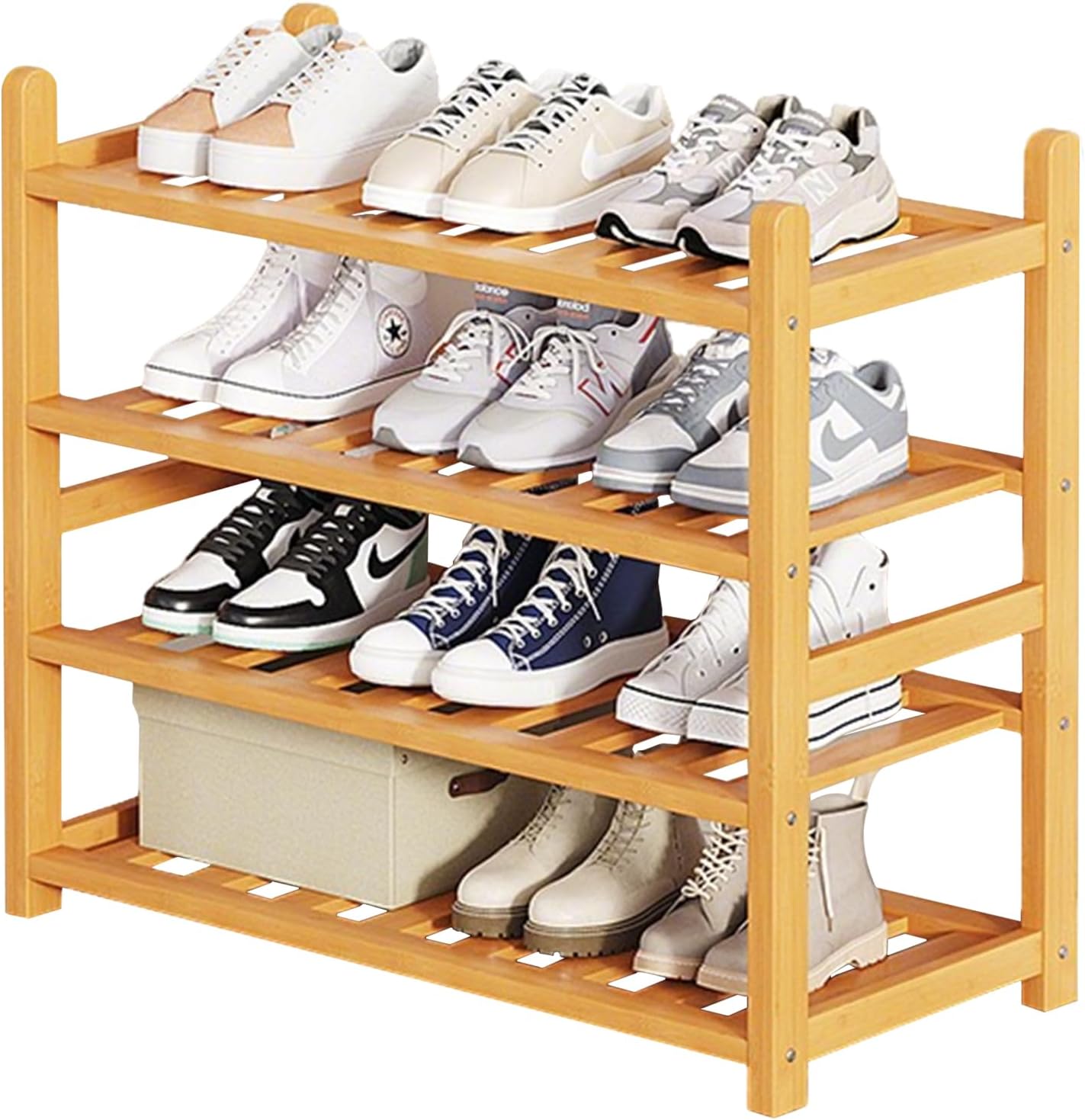 Bamboo Shoe Rack Multi Tier Thickened Wooden Shoe Holder 70x23cm Space-Saving Shoe Tidy Easy Assembly for Closets, Entryways (Natural-4 Tier)