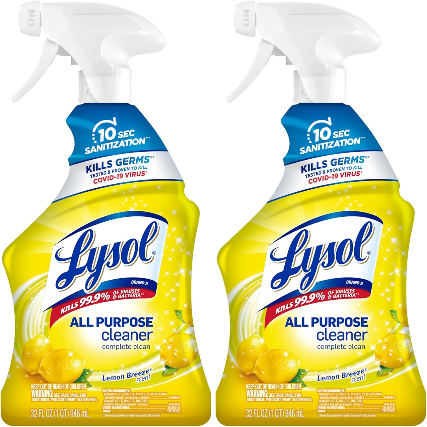 Lysol All Purpose Cleaner Spray, Multi-Purpose Disinfecting Spray, Kitchen & Bathroom Cleaner, Lemon Breeze Scent, 32 Fl Oz (Pack of 2)