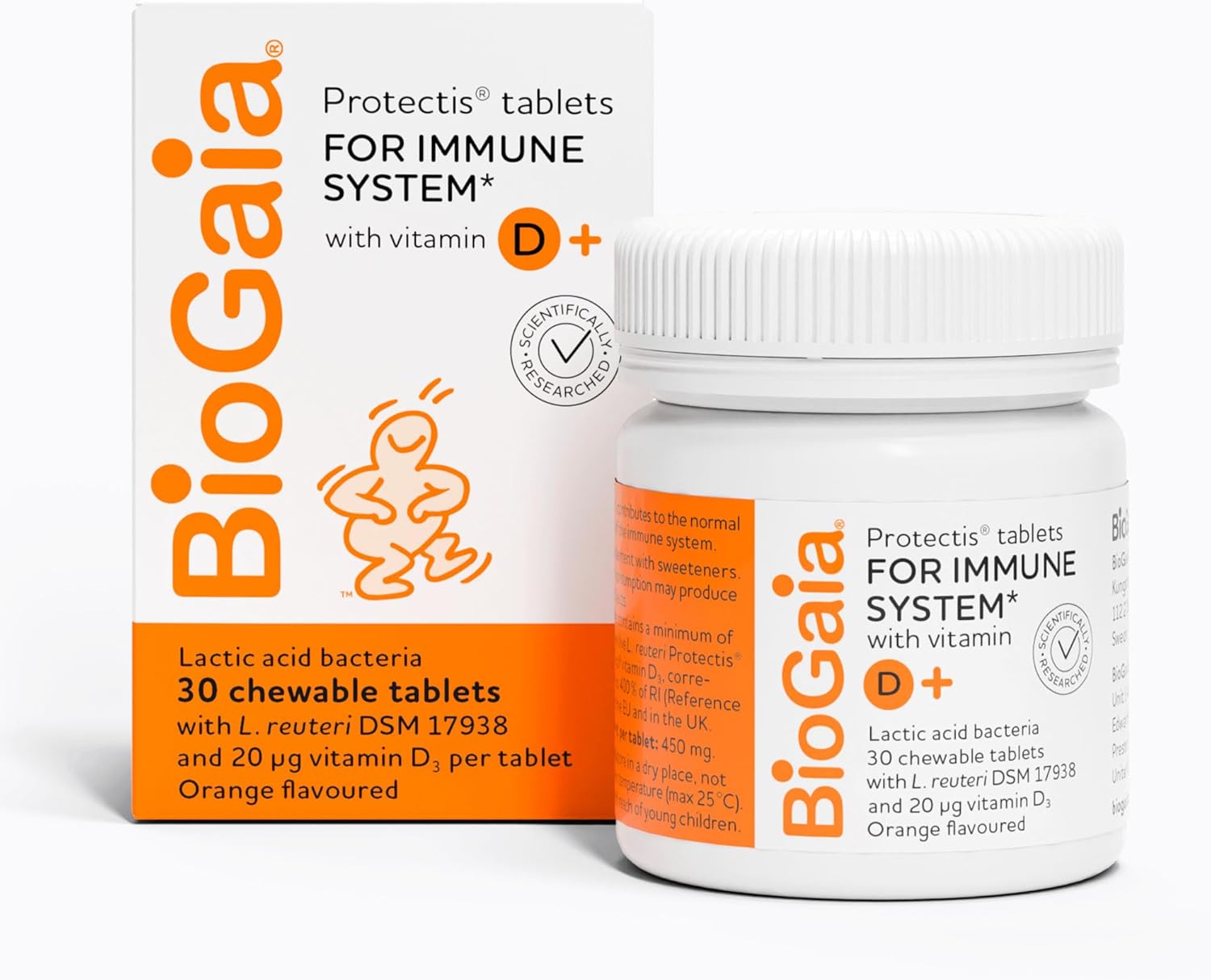 BIOGAIA Protectis Probiotic Tablets with Vitamin D3, Orange Flavoured, 30 Tablets