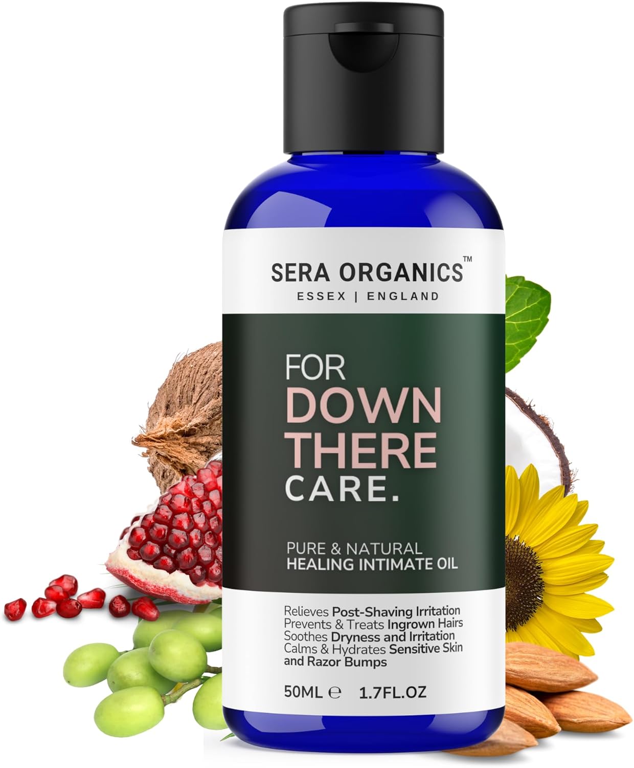 For Down There Care Intimate Oil | Soothes Razor Bumps & Ingrown Hairs – Bikini Line & Sensitive Skin | Fragrance-Free Natural Moisturiser for Dry Skin | Vegan | Made in UK | 50ml by Sera Organics