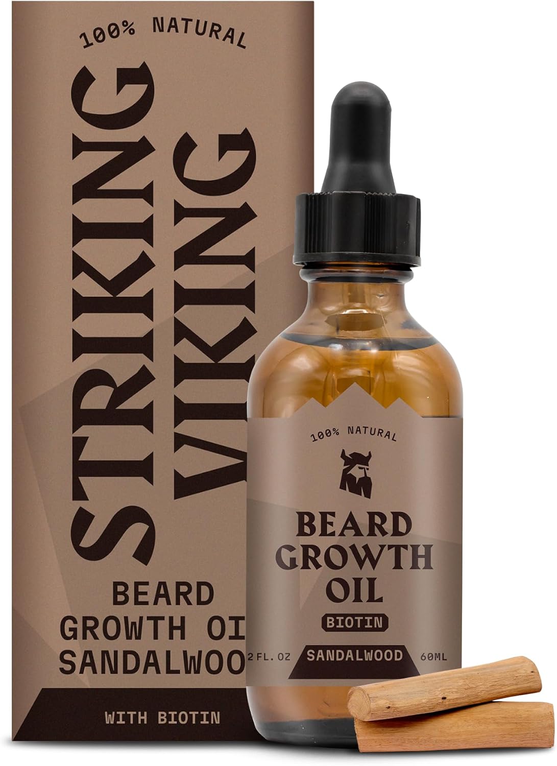 Striking Viking Beard Growth Oil with Biotin – Thickening and Conditioning Beard Oil Growth - Beard Serum for Facial Hair Growth for Men Sandalwood, 2 Fl Oz (Pack of 1)