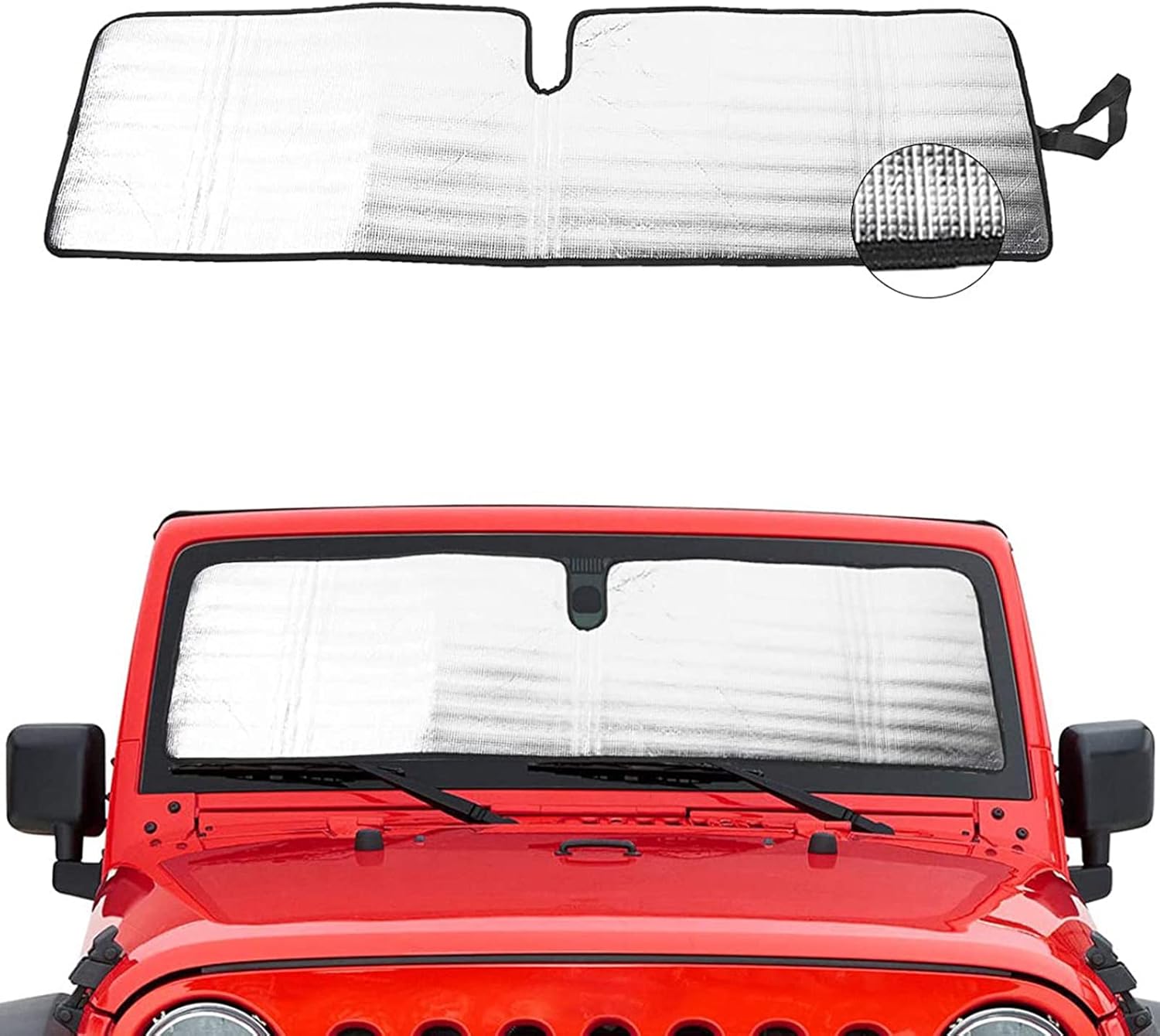 Windshield Sunshade Sun Shade Heat Shield Sun Visor Mat Compatible with Jeep Wrangler Rubicon Sahara TJ JK JKU 2 Door & 4 Door