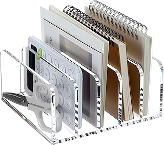 SANRUI Acrylic Desk File Organizer Holder, 5 Upright Clear Desktop Mails Sorter Document Magazine Storage Organization Letter Folder Racks for Home, Office & Classroom