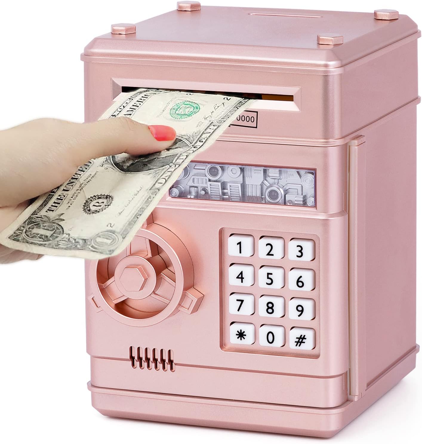 Thedttoy Electronic Piggy Bank Money Safe Password Money Box for Kids Ages 3+, ATM Bank Safe Coin Cash Banks Money Saving Box, Birthday for Boys Girls 3 4 5 6 7 years Old (Rose Gold)