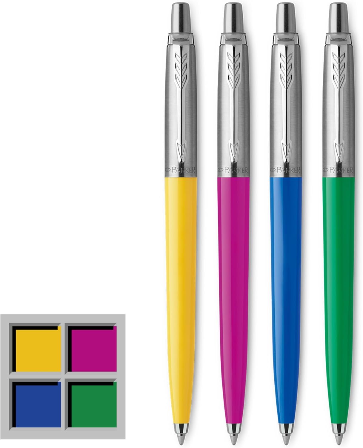 Parker Jotter Originals Ballpoint Pen Collection | Assorted Retro Finishes | Medium Point | Black Ink | 4 Count