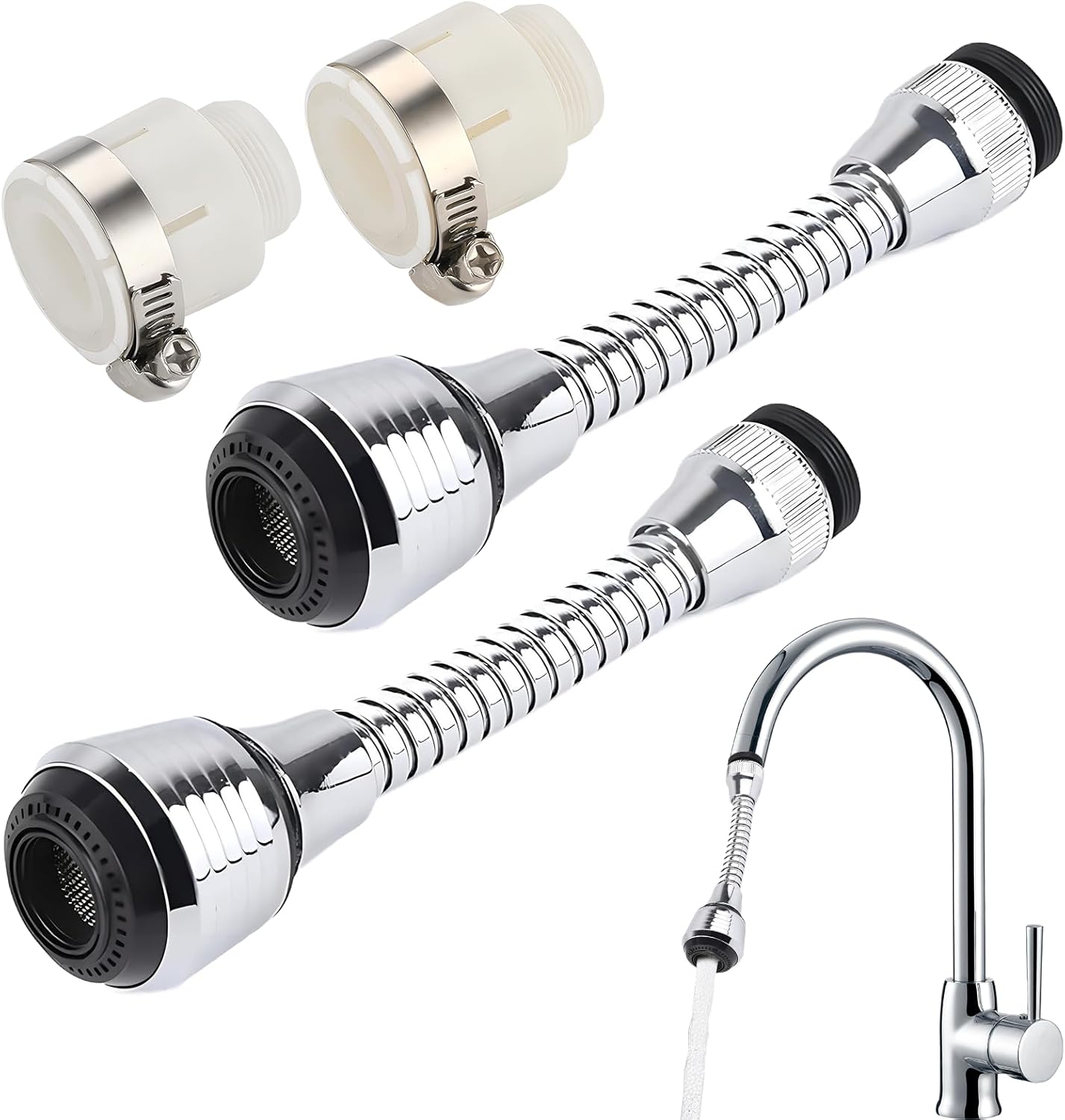 Wohlstand 2 Pieces Sink Tap Aerator Extender, Flexible Faucet Aerator, Flexible Faucet Sprayer 360°, for faucets and Showers in Most Kitchens, bathrooms, Bars and Toilets (2 Modes)